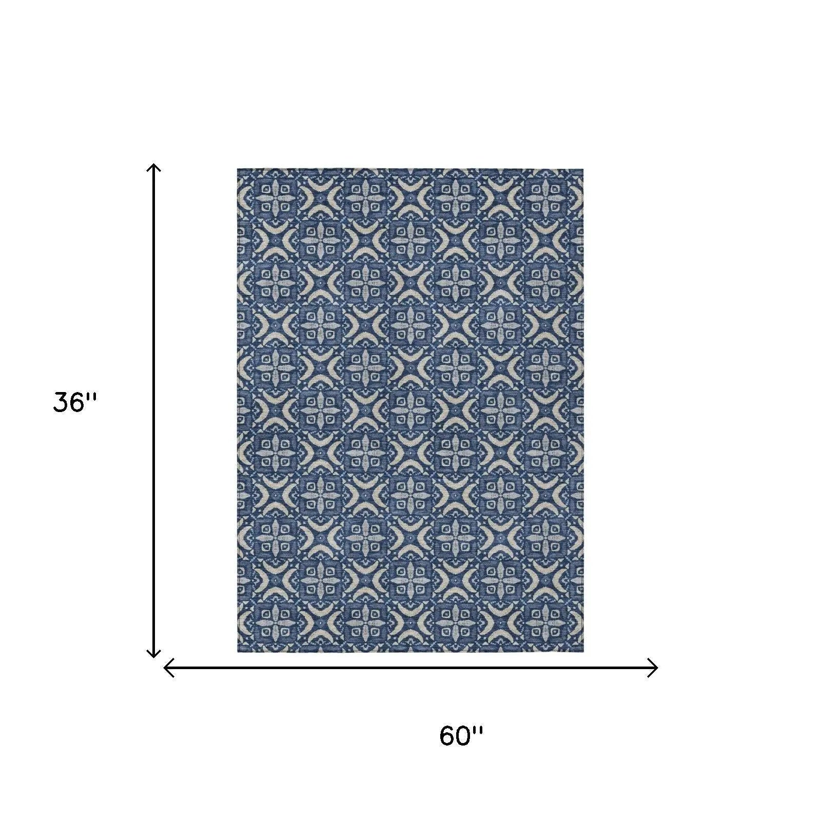 3' X 5' Navy Blue And Blue Geometric Washable Indoor Outdoor Area Rug Homeroots Outdoor