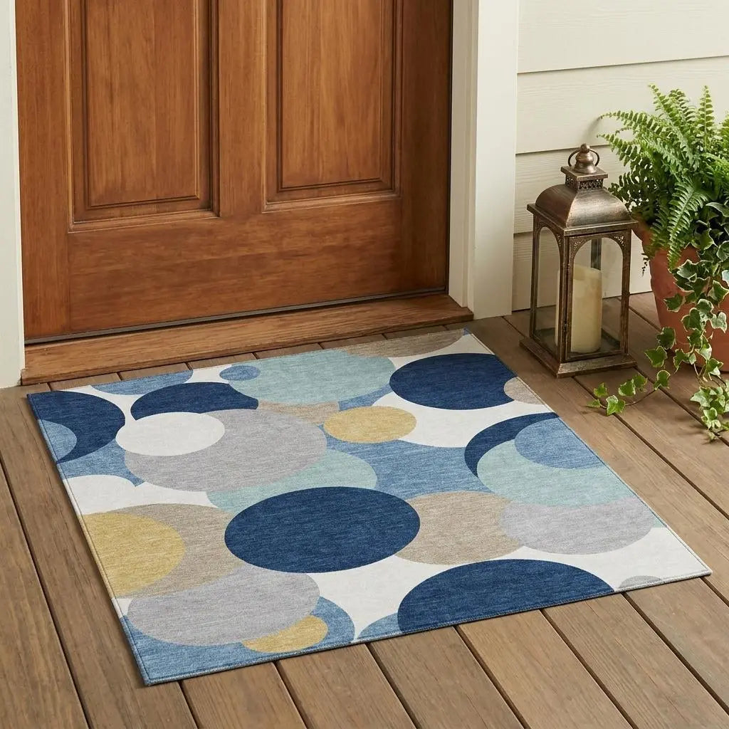 3' X 5' Navy Blue And Blue Geometric Washable Indoor Outdoor Area Rug Homeroots Outdoor