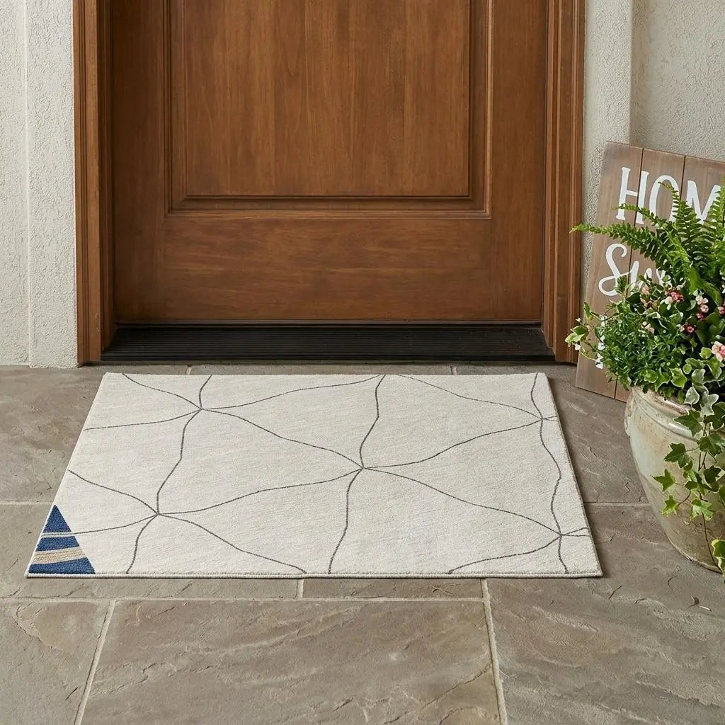 3' X 5' Navy Blue And Blue Geometric Washable Indoor Outdoor Area Rug Homeroots Outdoor