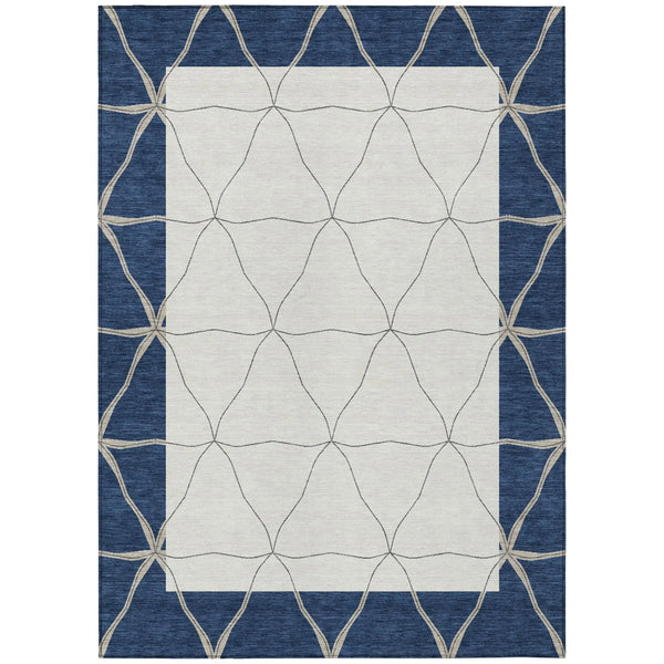 3' X 5' Navy Blue And Blue Geometric Washable Indoor Outdoor Area Rug Homeroots Outdoor