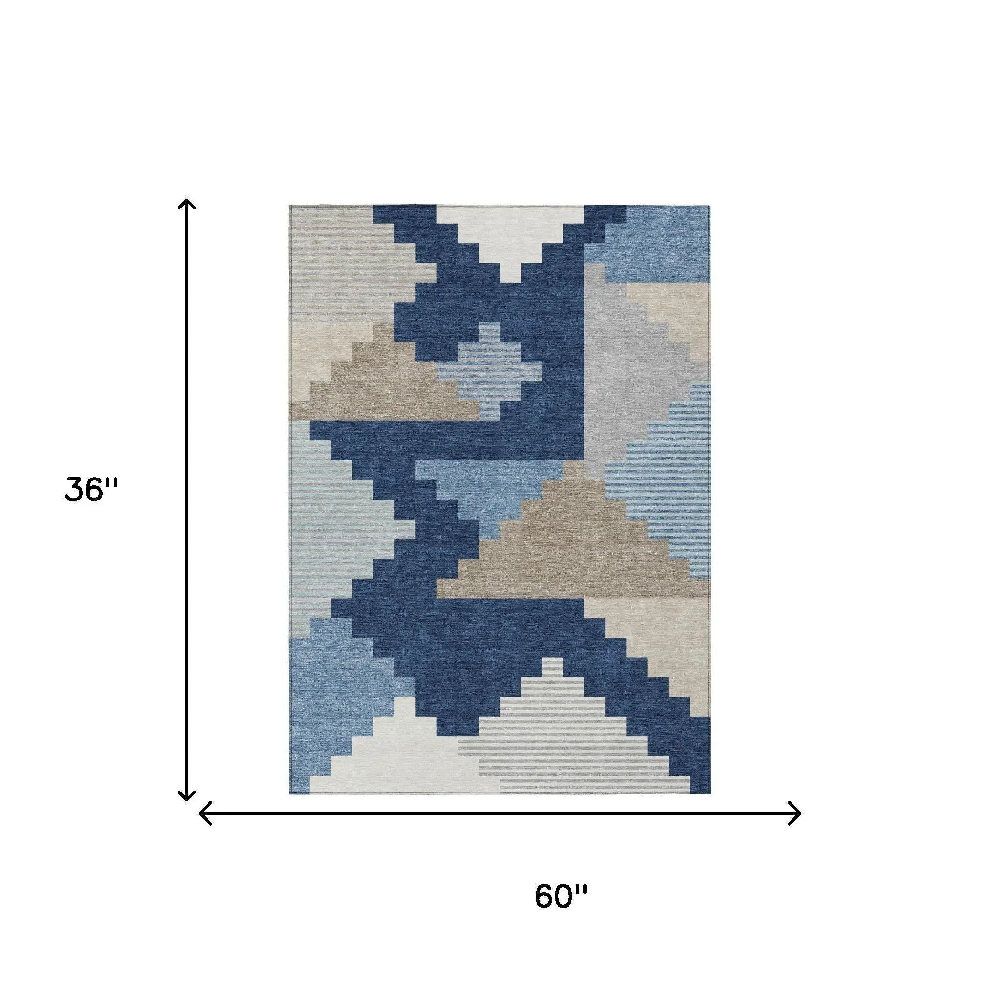 3' X 5' Navy Blue And Blue Geometric Washable Indoor Outdoor Area Rug Homeroots Outdoor