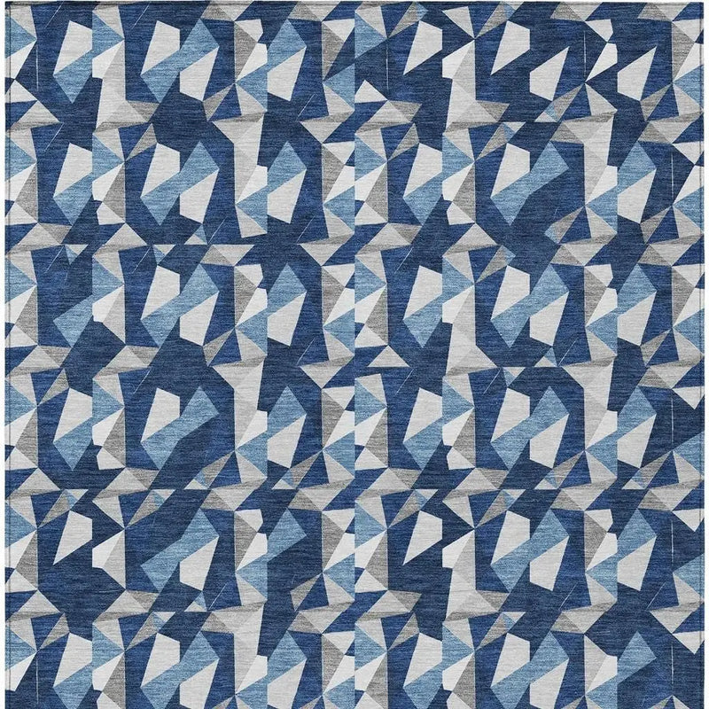 3' X 5' Navy Blue And Blue Geometric Washable Indoor Outdoor Area Rug Homeroots Outdoor