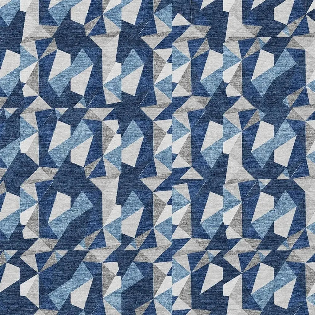 3' X 5' Navy Blue And Blue Geometric Washable Indoor Outdoor Area Rug Homeroots Outdoor