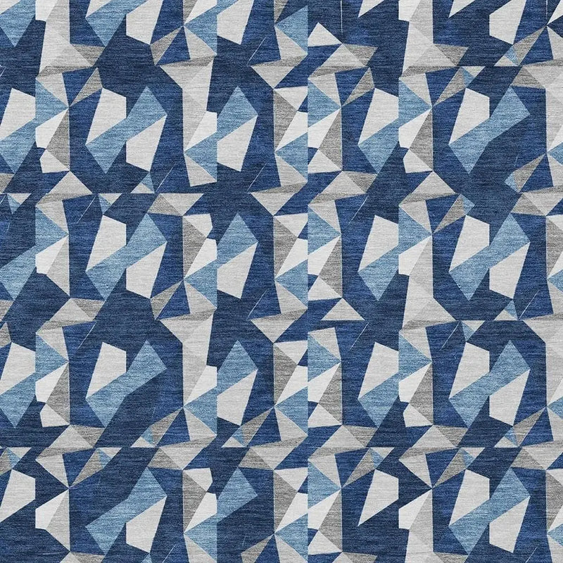 3' X 5' Navy Blue And Blue Geometric Washable Indoor Outdoor Area Rug Homeroots Outdoor