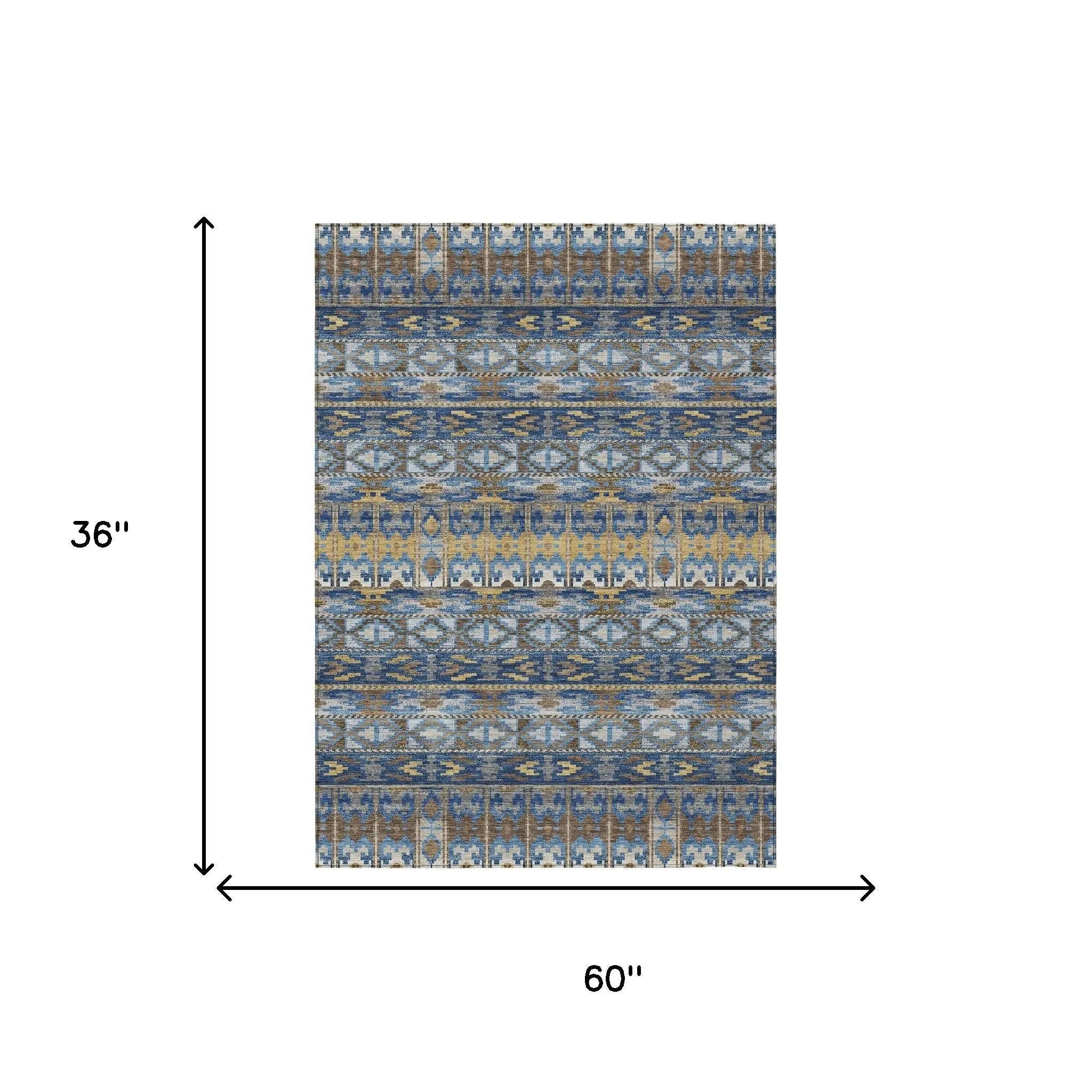 3' X 5' Navy Blue And Blue Geometric Washable Indoor Outdoor Area Rug Homeroots Outdoor