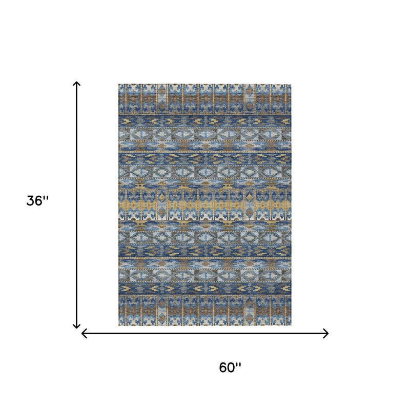 3' X 5' Navy Blue And Blue Geometric Washable Indoor Outdoor Area Rug Homeroots Outdoor