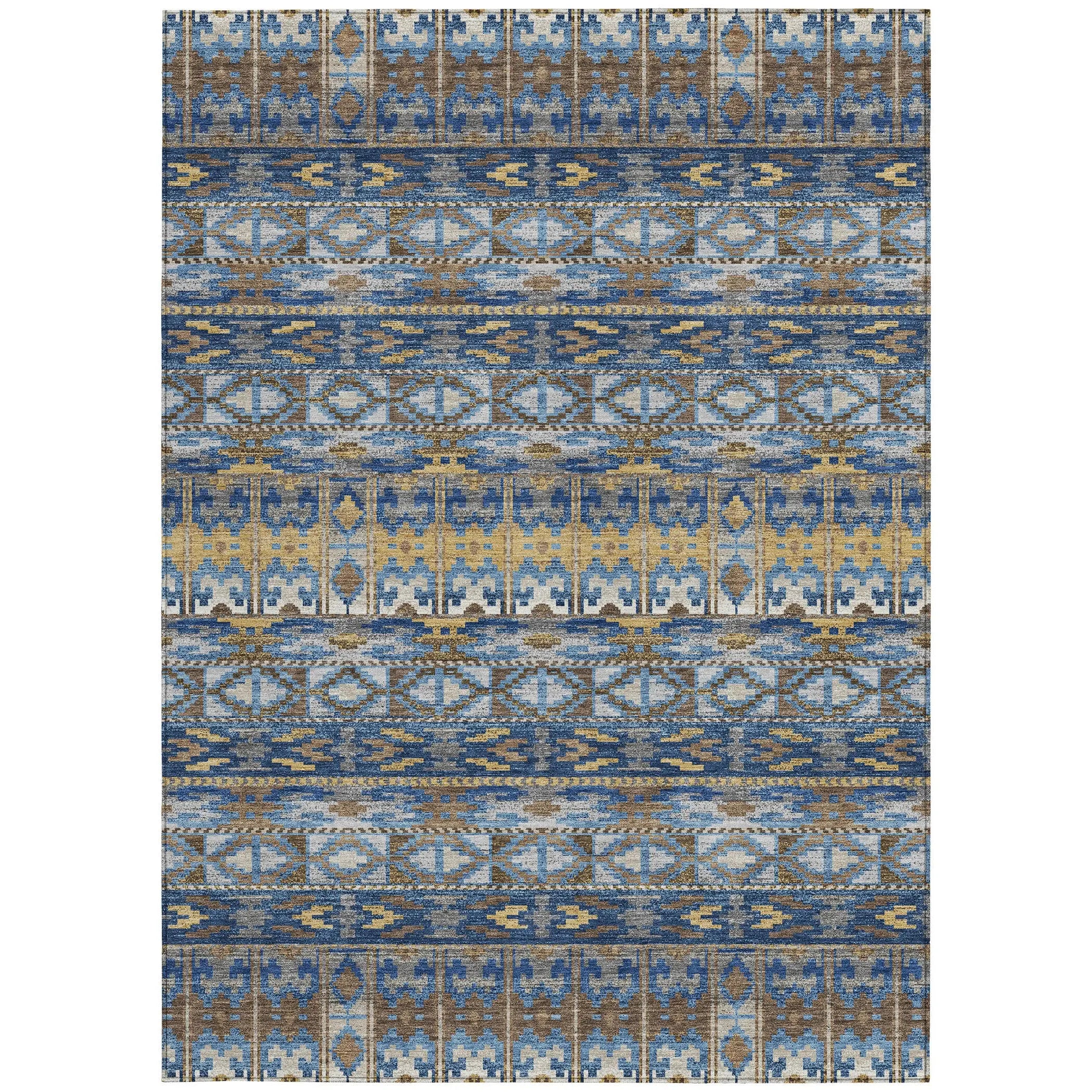 3' X 5' Navy Blue And Blue Geometric Washable Indoor Outdoor Area Rug Homeroots Outdoor