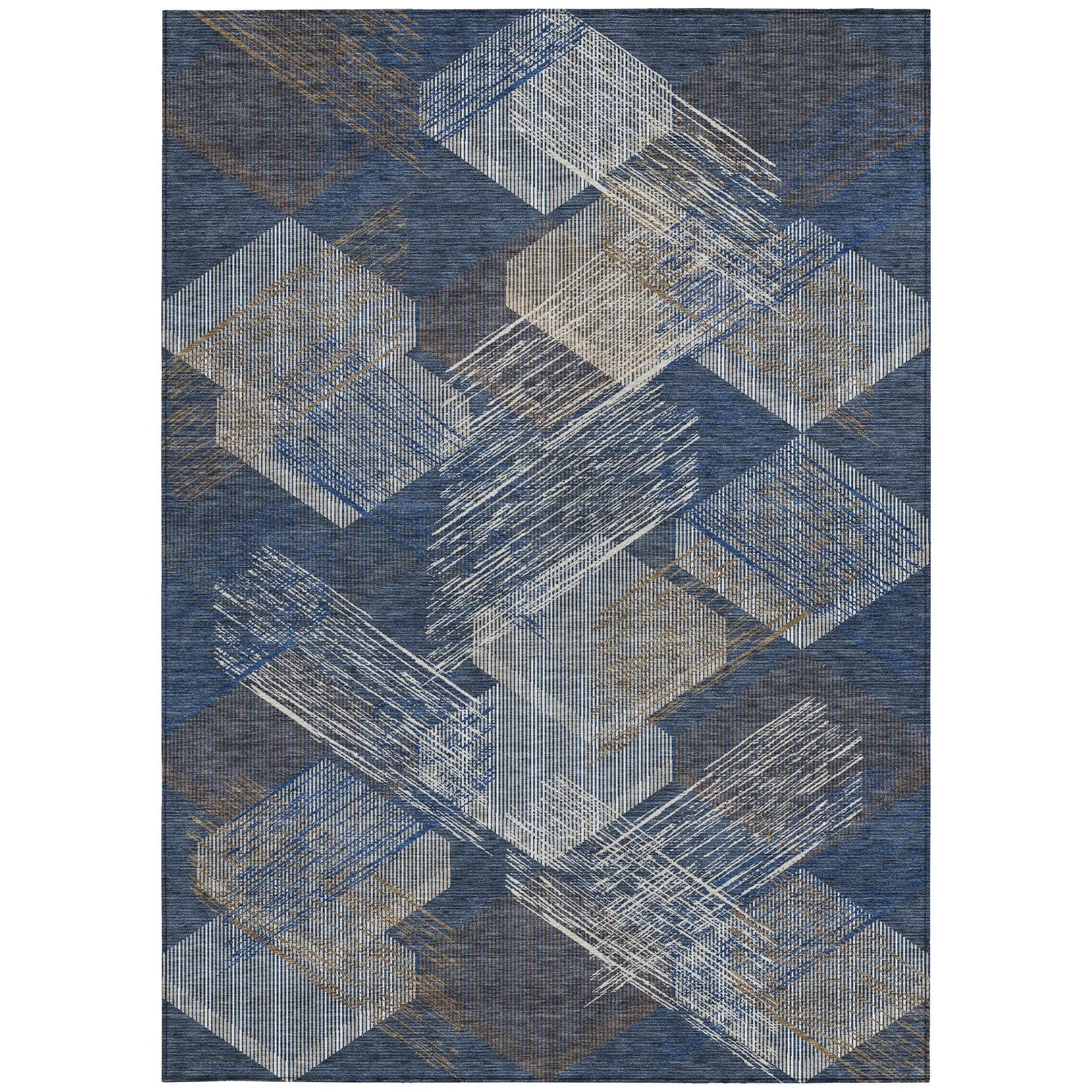 3' X 5' Navy Blue And Blue Geometric Washable Indoor Outdoor Area Rug Homeroots Outdoor