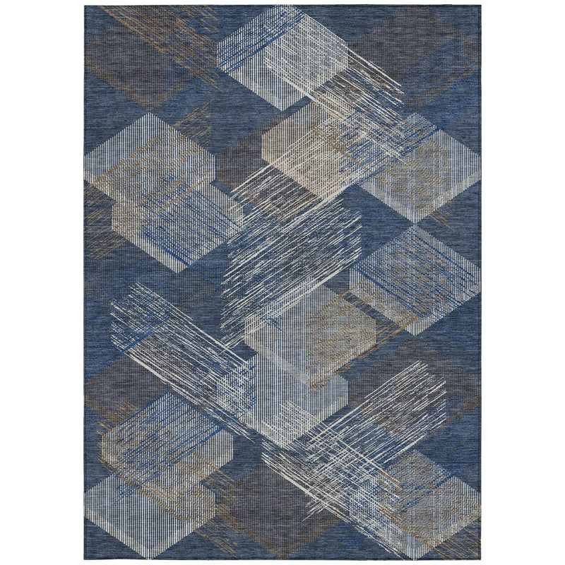 3' X 5' Navy Blue And Blue Geometric Washable Indoor Outdoor Area Rug Homeroots Outdoor