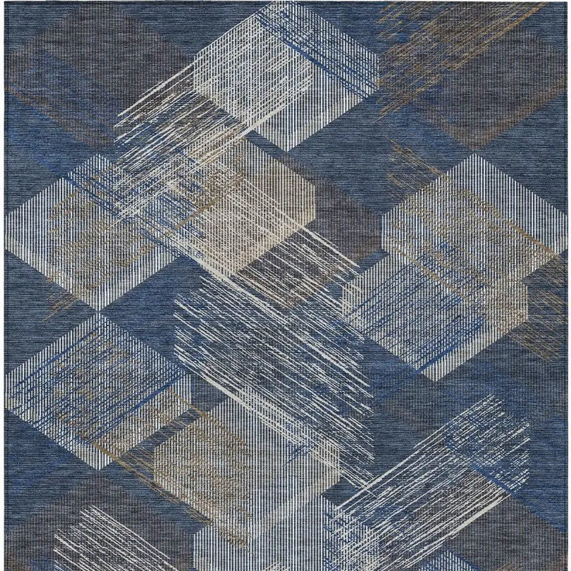 3' X 5' Navy Blue And Blue Geometric Washable Indoor Outdoor Area Rug Homeroots Outdoor