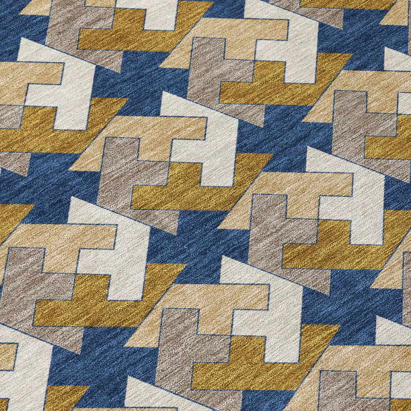 3' X 5' Navy Blue And Blue Geometric Washable Indoor Outdoor Area Rug Homeroots Outdoor