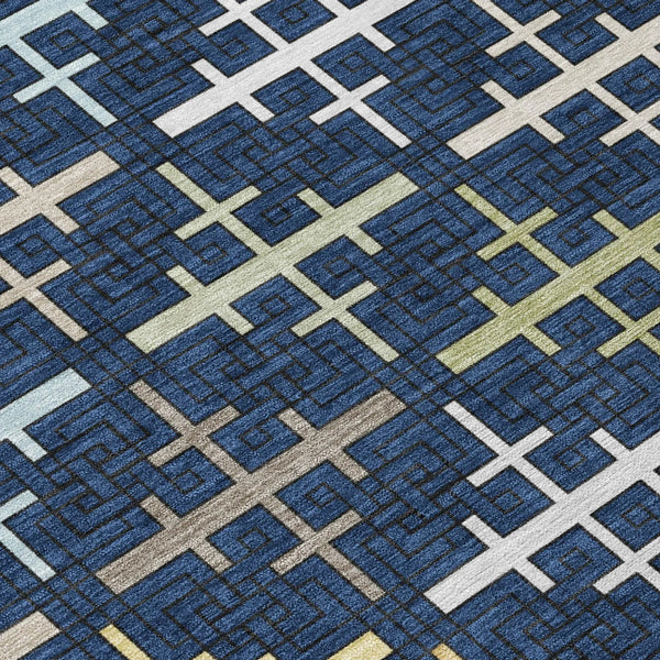 3' X 5' Navy Blue And Blue Geometric Washable Indoor Outdoor Area Rug Homeroots Outdoor