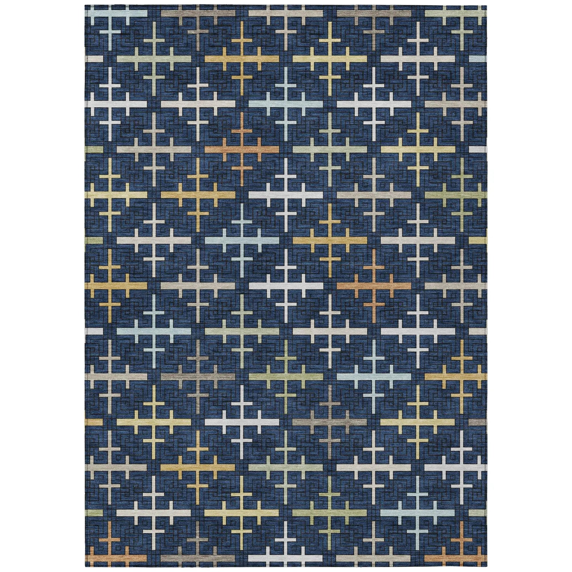 3' X 5' Navy Blue And Blue Geometric Washable Indoor Outdoor Area Rug Homeroots Outdoor