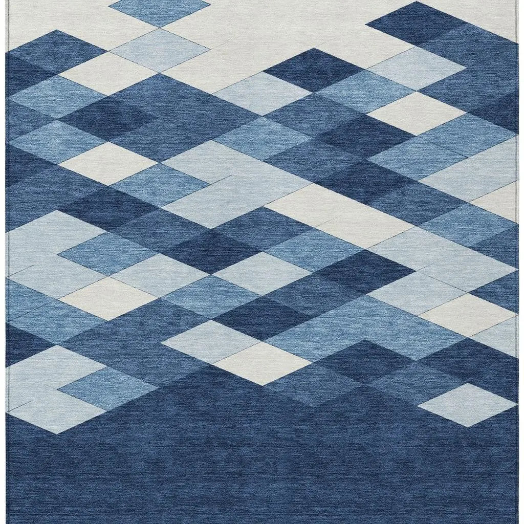 3' X 5' Navy Blue And Blue Geometric Washable Indoor Outdoor Area Rug Homeroots Outdoor