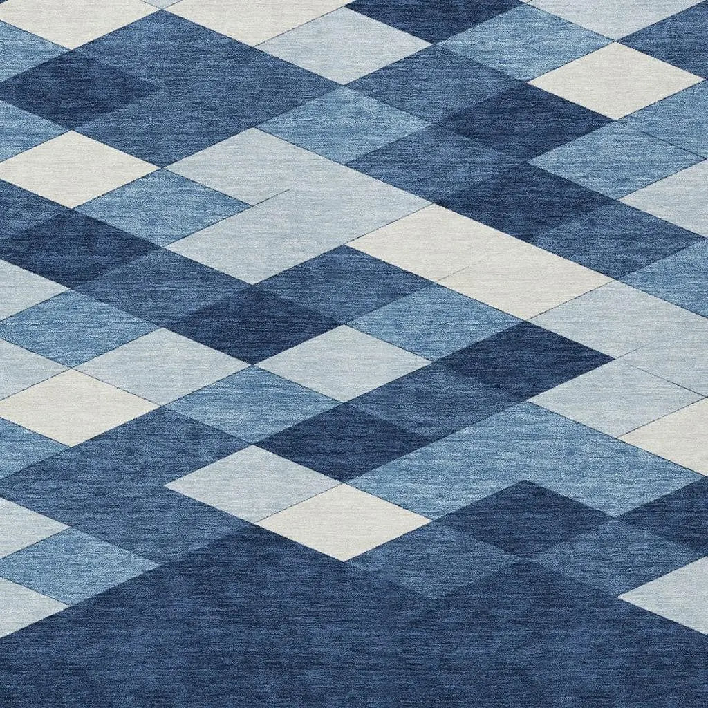 3' X 5' Navy Blue And Blue Geometric Washable Indoor Outdoor Area Rug Homeroots Outdoor