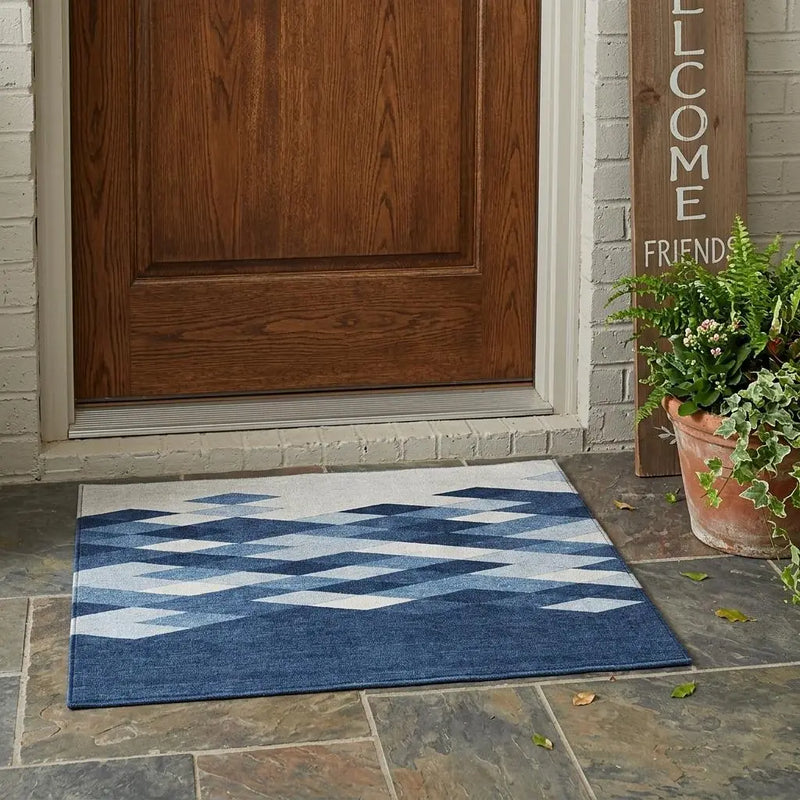 3' X 5' Navy Blue And Blue Geometric Washable Indoor Outdoor Area Rug Homeroots Outdoor