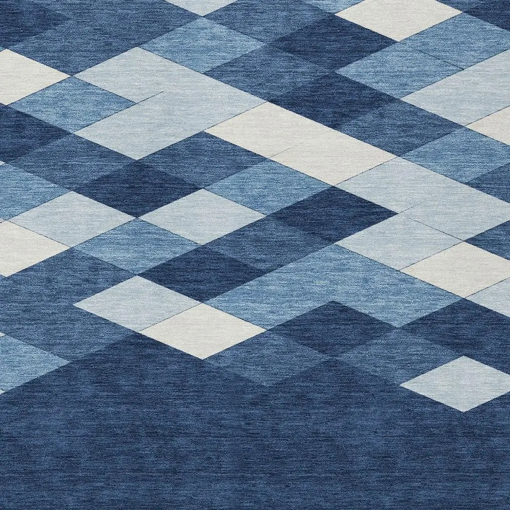 3' X 5' Navy Blue And Blue Geometric Washable Indoor Outdoor Area Rug Homeroots Outdoor