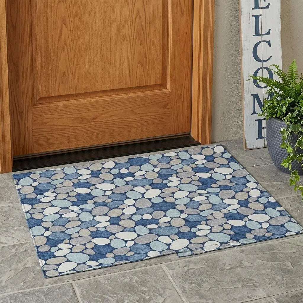 3' X 5' Navy Blue And Blue Geometric Washable Indoor Outdoor Area Rug Homeroots Outdoor