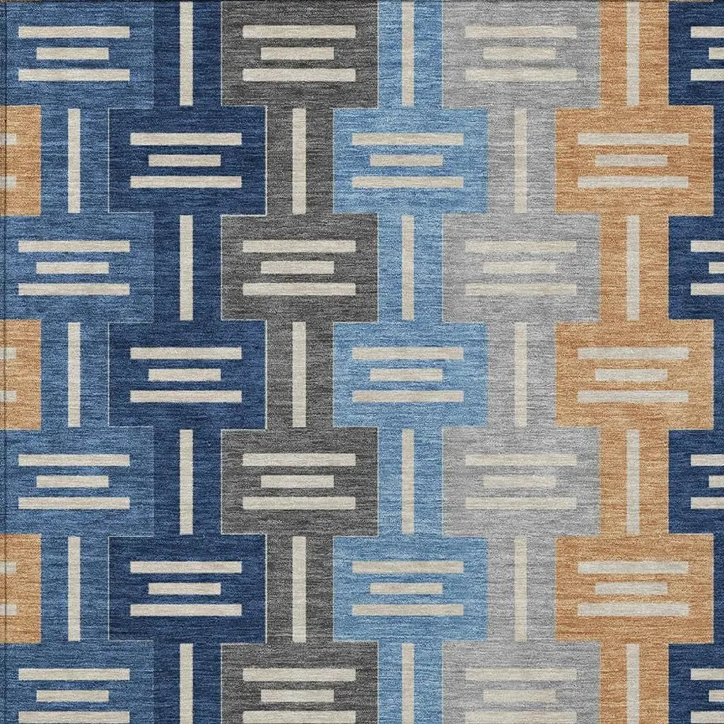 3' X 5' Navy Blue And Blue Geometric Washable Indoor Outdoor Area Rug Homeroots Outdoor