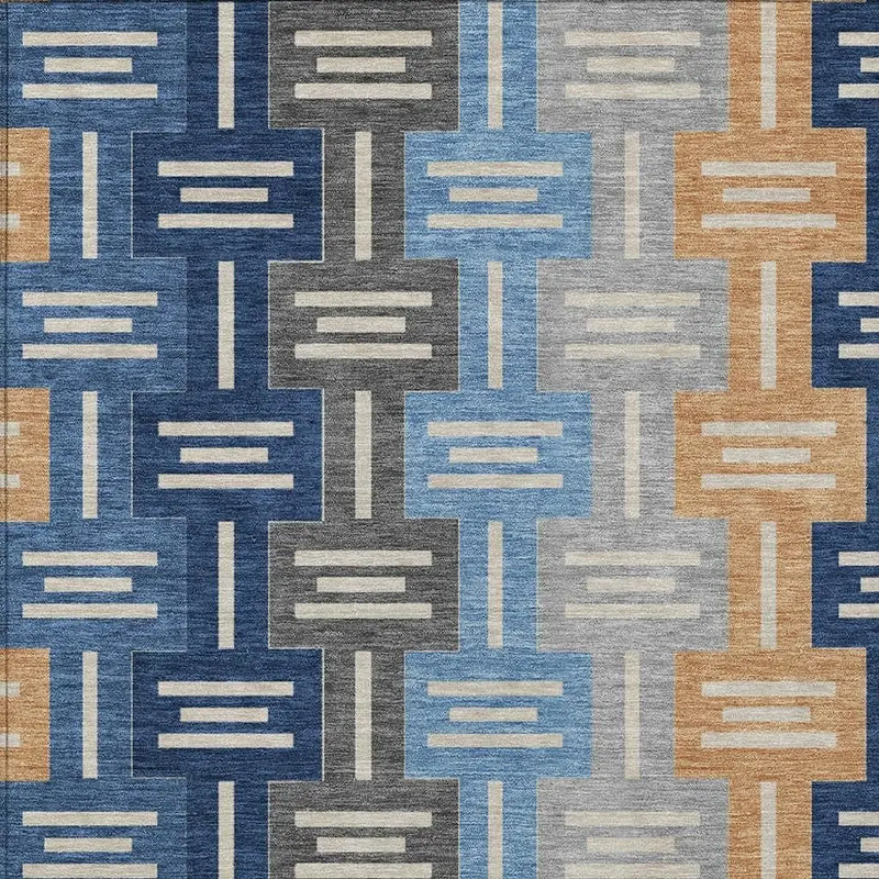 3' X 5' Navy Blue And Blue Geometric Washable Indoor Outdoor Area Rug Homeroots Outdoor