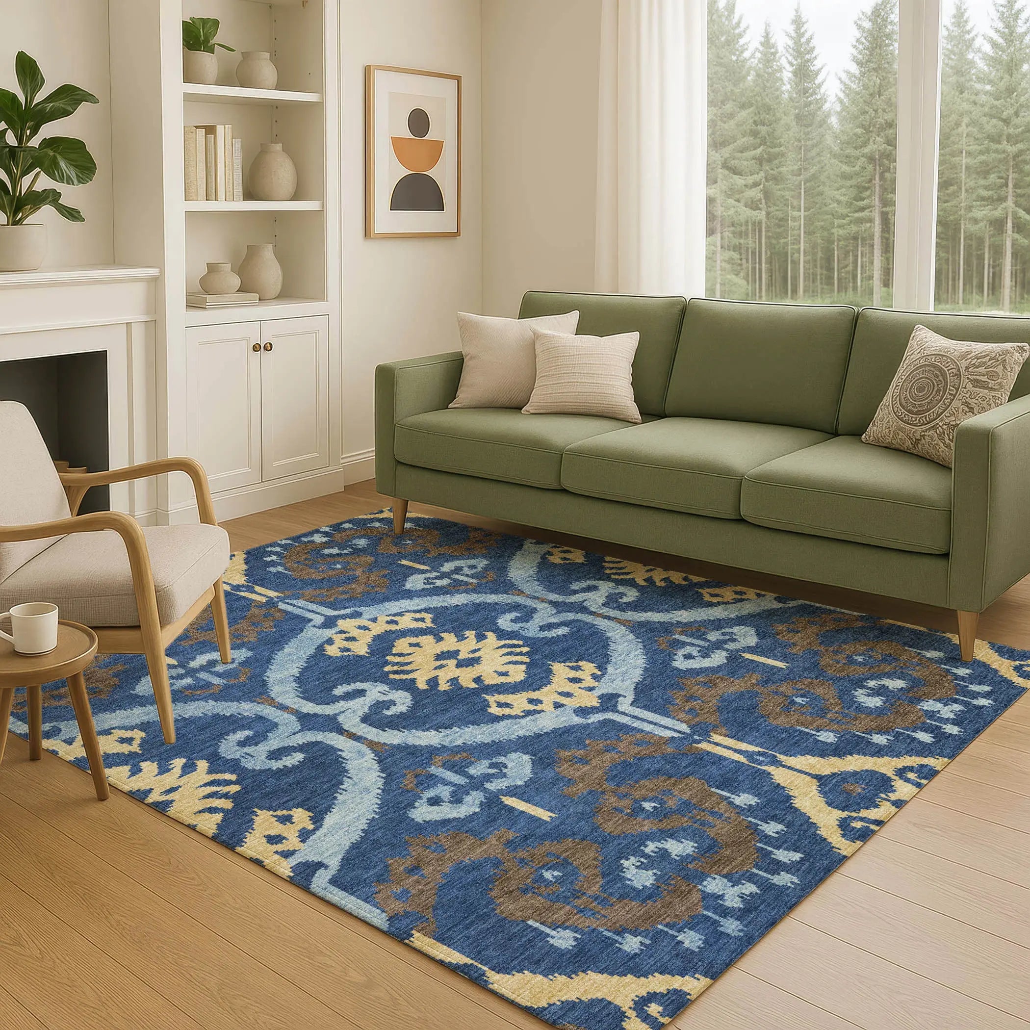 3' X 5' Navy Blue And Blue Ikat Washable Indoor Outdoor Area Rug Homeroots Outdoor