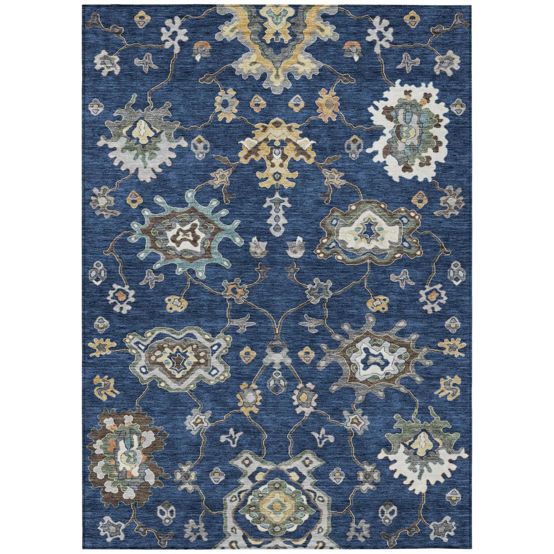 3' X 5' Navy Blue And Blue Oriental Washable Indoor Outdoor Area Rug Homeroots Outdoor