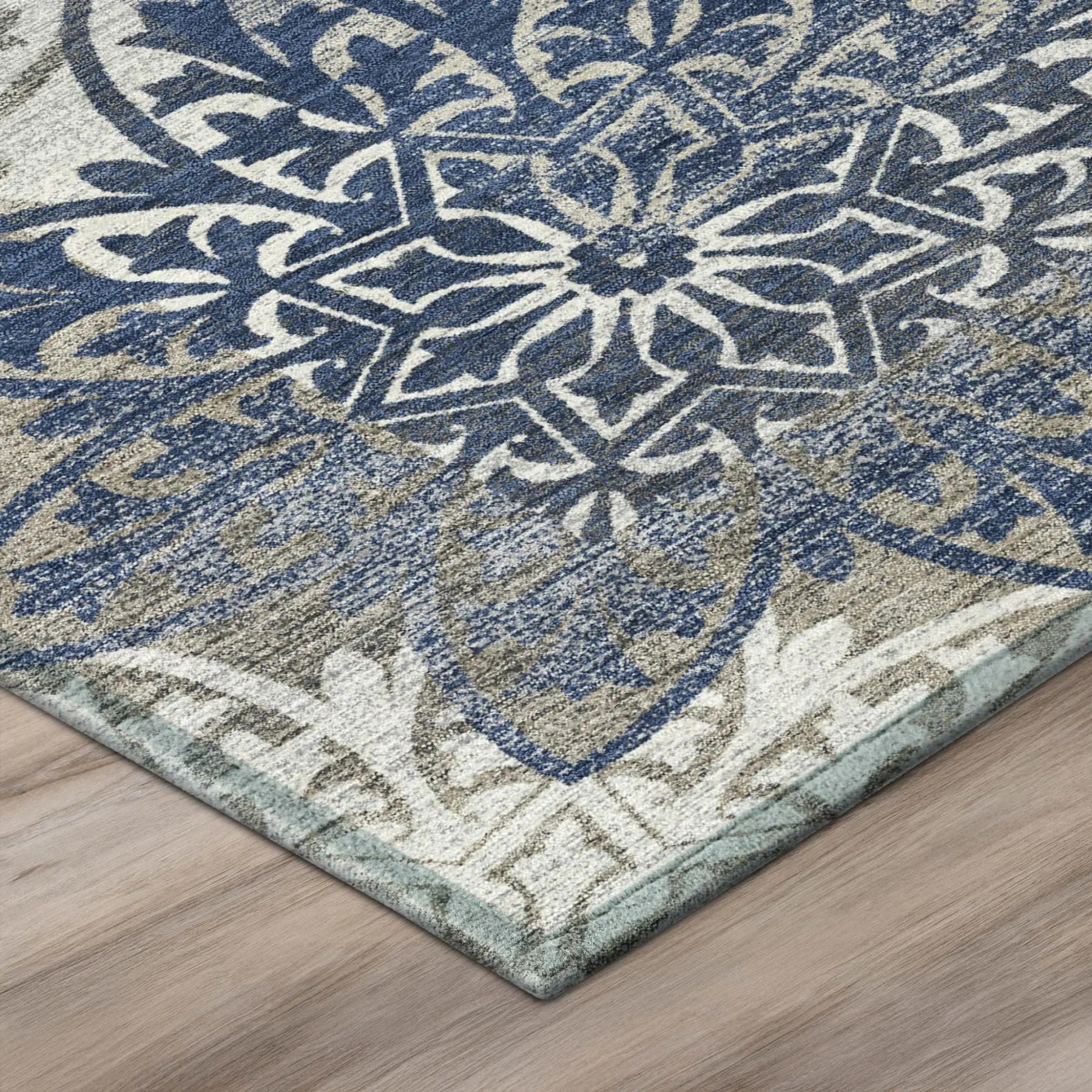 3' X 5' Navy Blue And Blue Oriental Washable Indoor Outdoor Area Rug Homeroots Outdoor