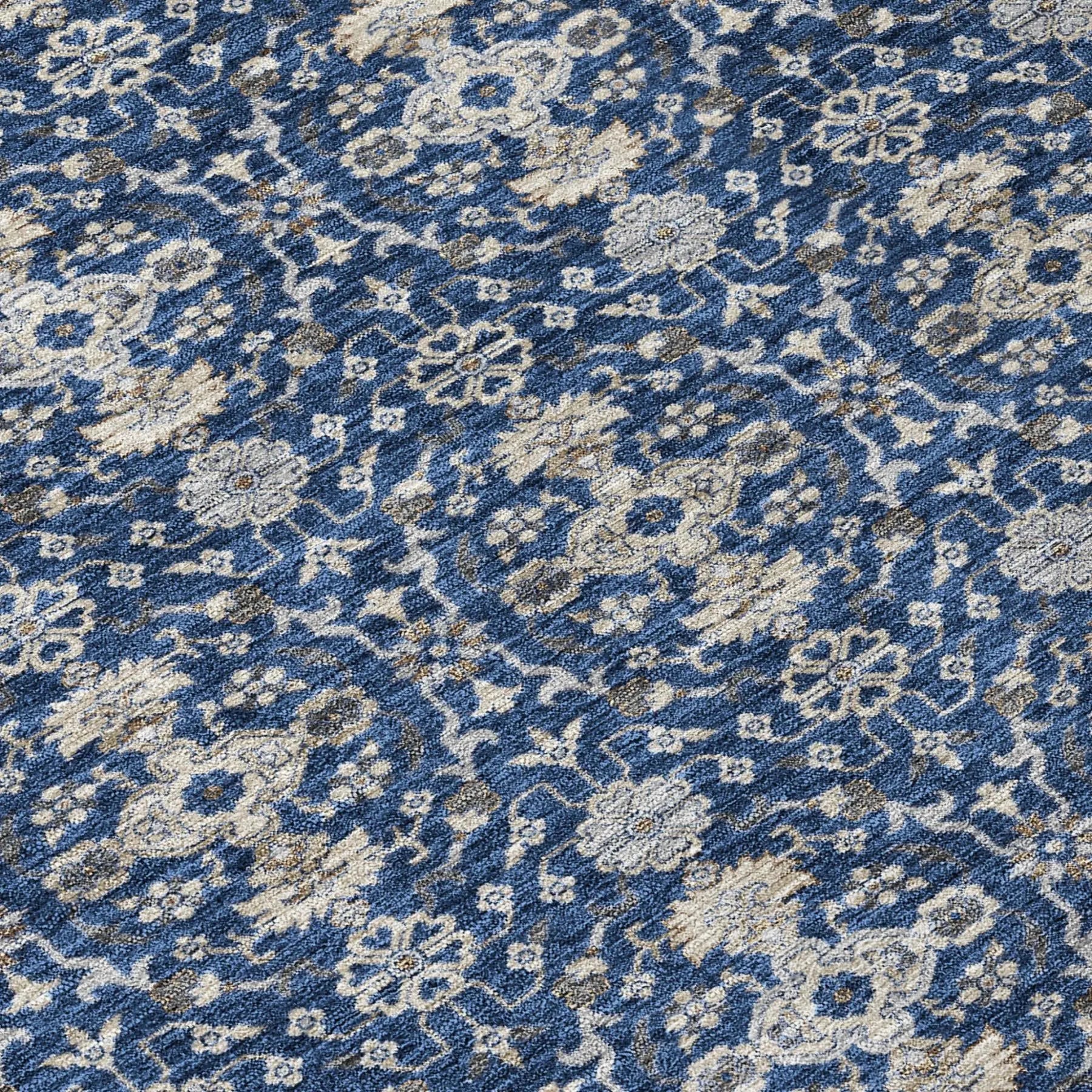 3' X 5' Navy Blue And Blue Oriental Washable Indoor Outdoor Area Rug Homeroots Outdoor