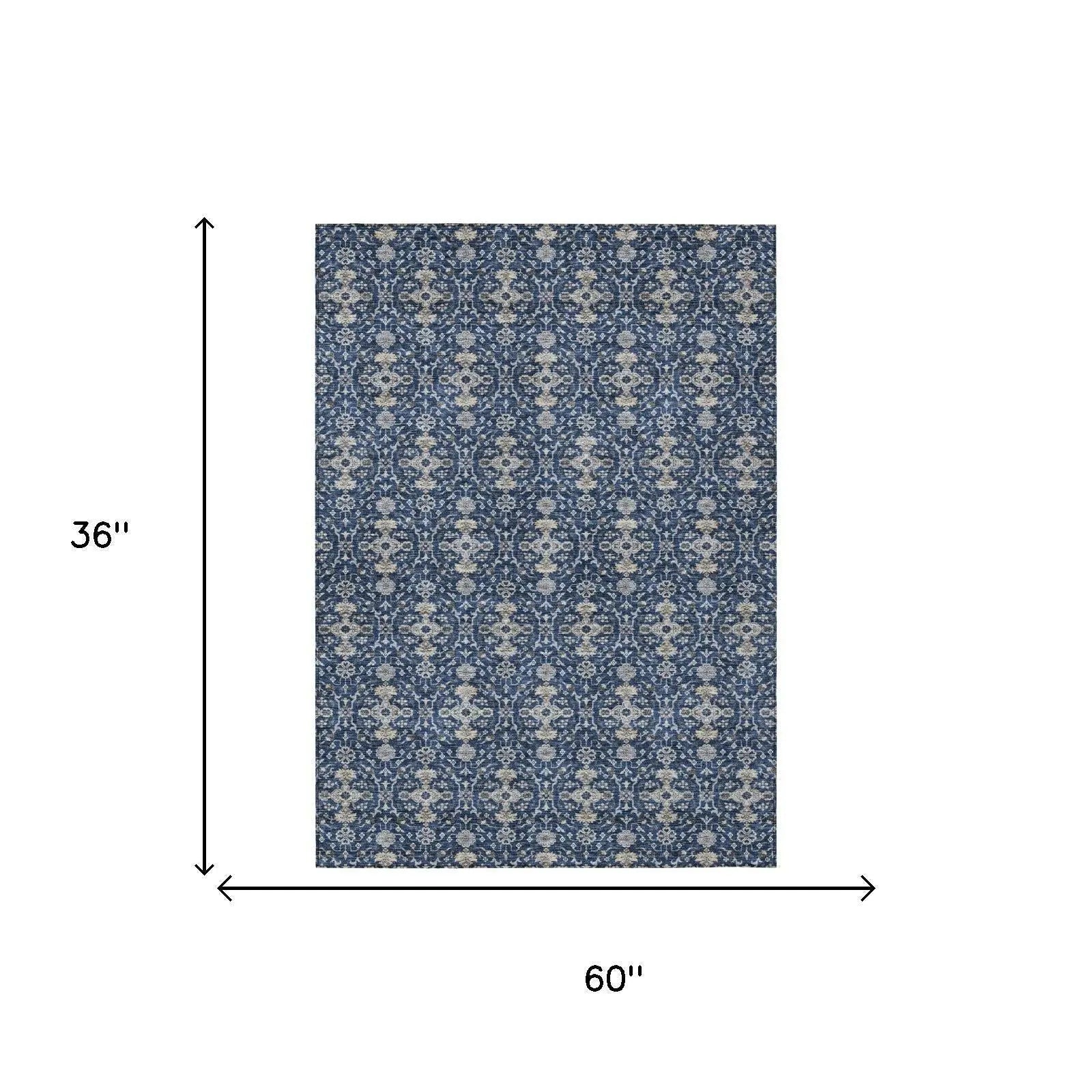 3' X 5' Navy Blue And Blue Oriental Washable Indoor Outdoor Area Rug Homeroots Outdoor