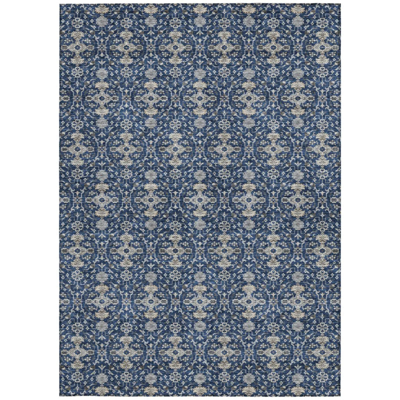 3' X 5' Navy Blue And Blue Oriental Washable Indoor Outdoor Area Rug Homeroots Outdoor