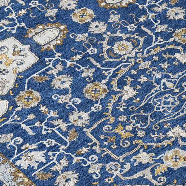 3' X 5' Navy Blue And Blue Oriental Washable Indoor Outdoor Area Rug Homeroots Outdoor