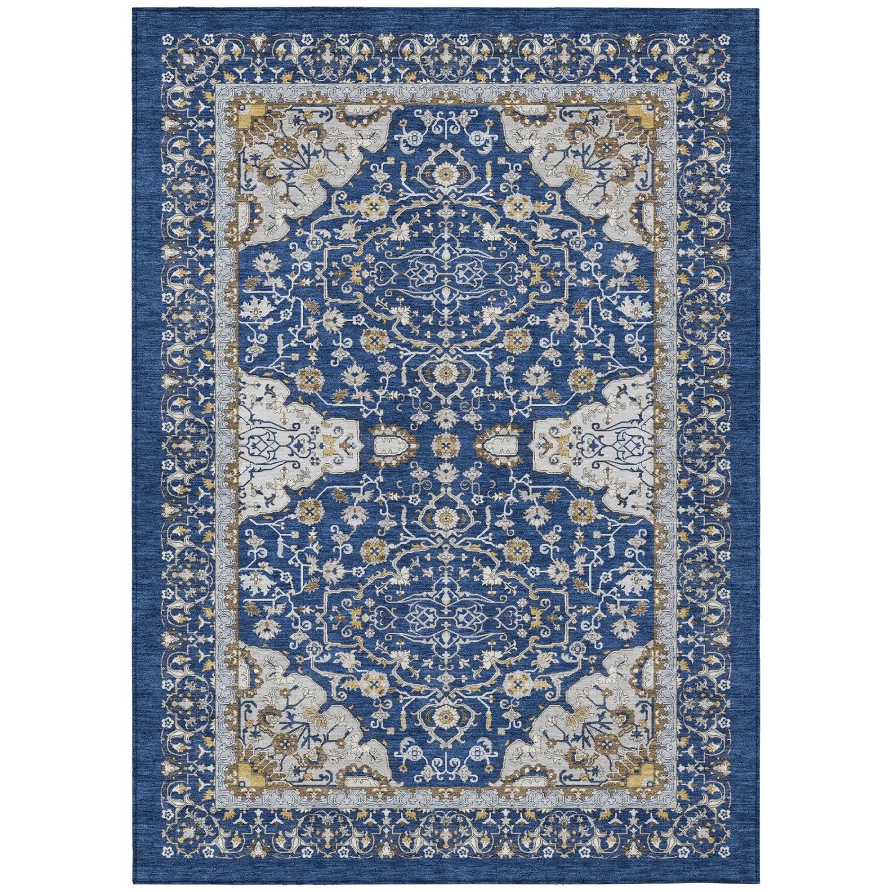 3' X 5' Navy Blue And Blue Oriental Washable Indoor Outdoor Area Rug Homeroots Outdoor