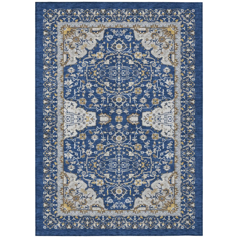 3' X 5' Navy Blue And Blue Oriental Washable Indoor Outdoor Area Rug Homeroots Outdoor