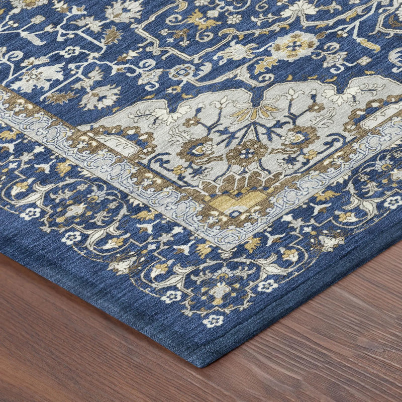 3' X 5' Navy Blue And Blue Oriental Washable Indoor Outdoor Area Rug Homeroots Outdoor