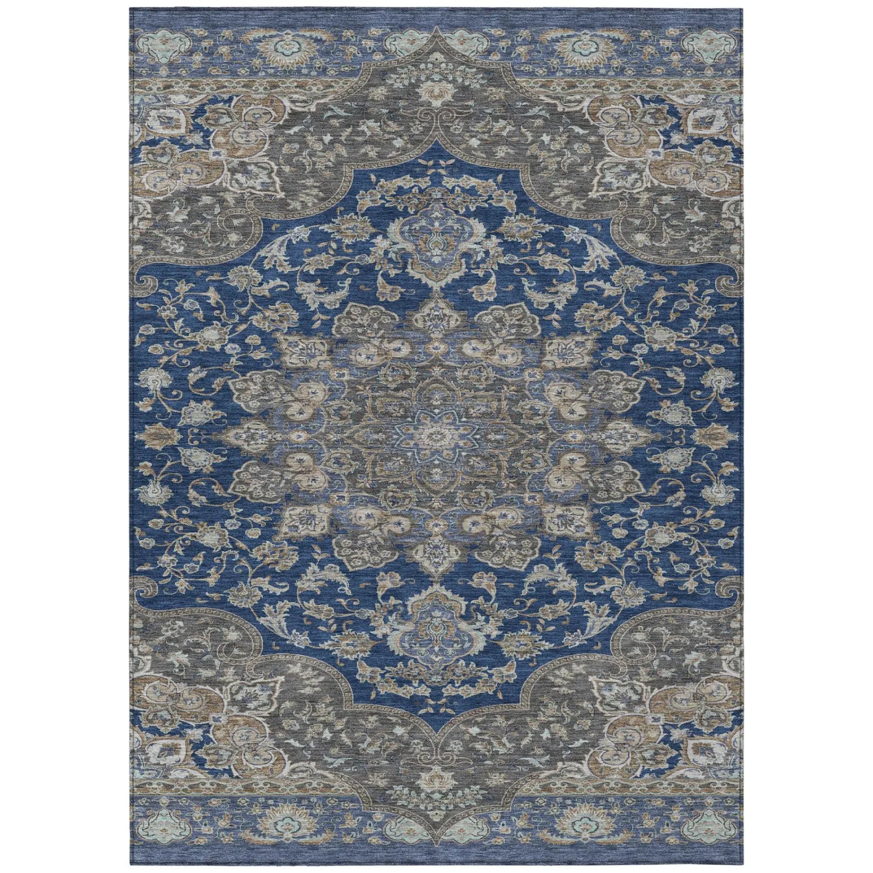 3' X 5' Navy Blue And Blue Oriental Washable Indoor Outdoor Area Rug Homeroots Outdoor