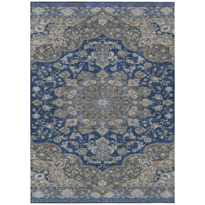 3' X 5' Navy Blue And Blue Oriental Washable Indoor Outdoor Area Rug Homeroots Outdoor