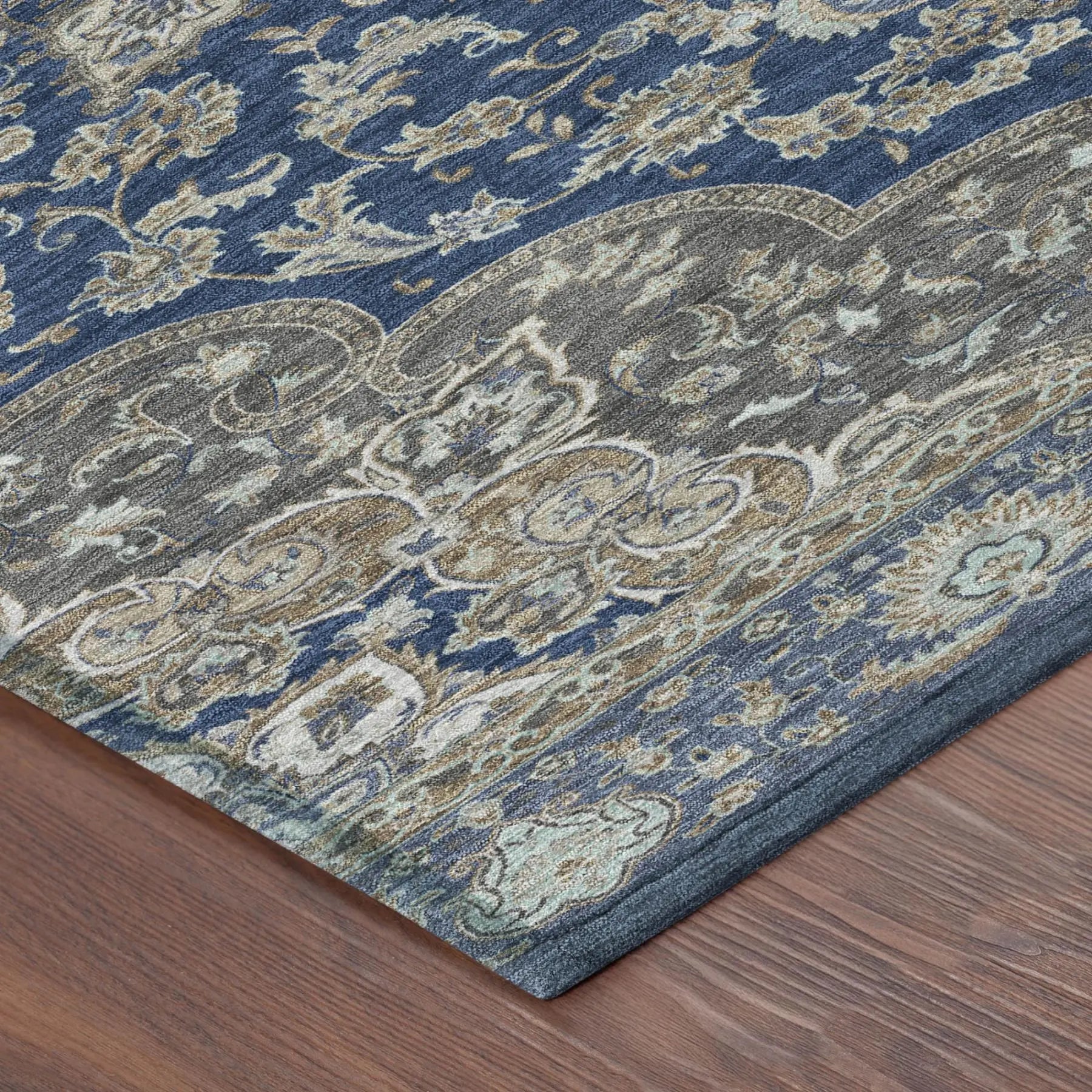 3' X 5' Navy Blue And Blue Oriental Washable Indoor Outdoor Area Rug Homeroots Outdoor