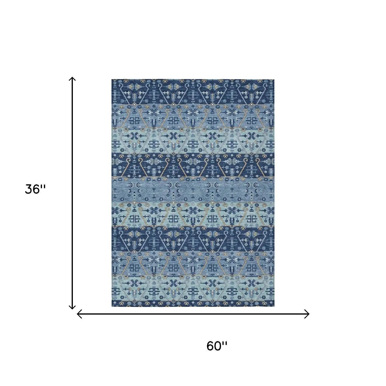 3' X 5' Navy Blue And Blue Oriental Washable Indoor Outdoor Area Rug Homeroots Outdoor