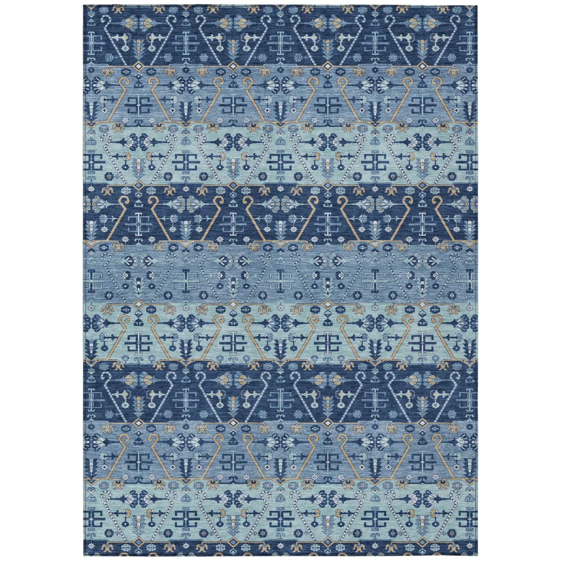 3' X 5' Navy Blue And Blue Oriental Washable Indoor Outdoor Area Rug Homeroots Outdoor
