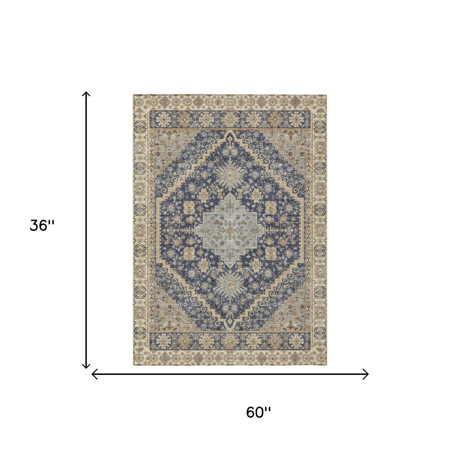 3' X 5' Navy Blue And Blue Oriental Washable Indoor Outdoor Area Rug Homeroots Outdoor