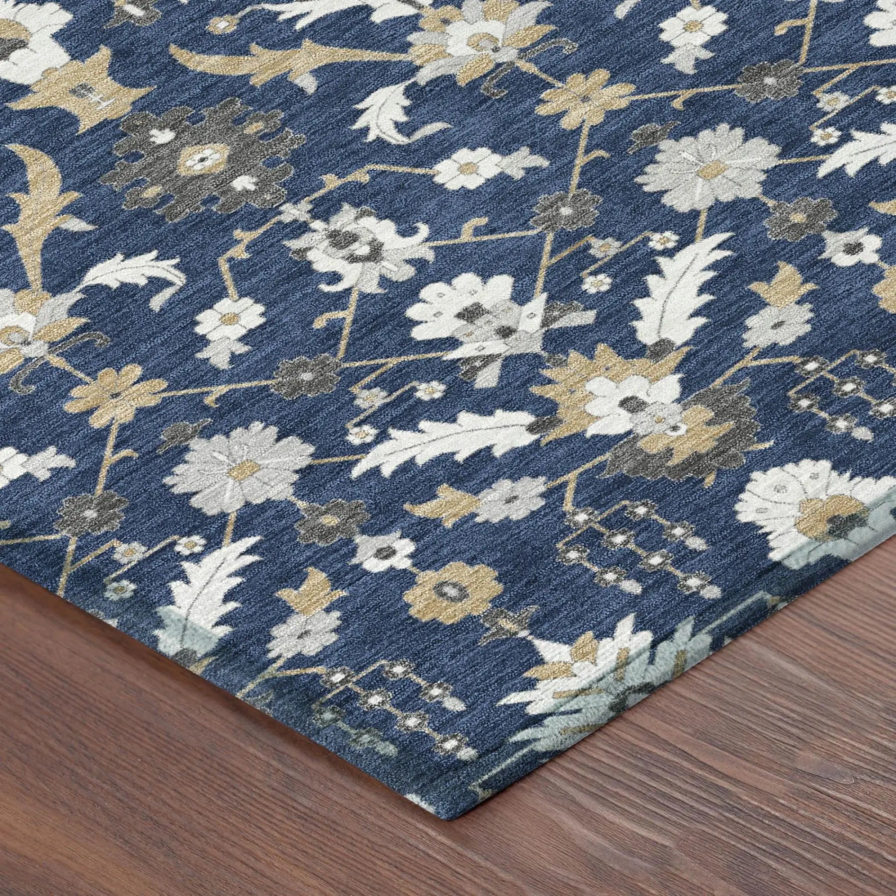 3' X 5' Navy Blue And Blue Oriental Washable Indoor Outdoor Area Rug Homeroots Outdoor