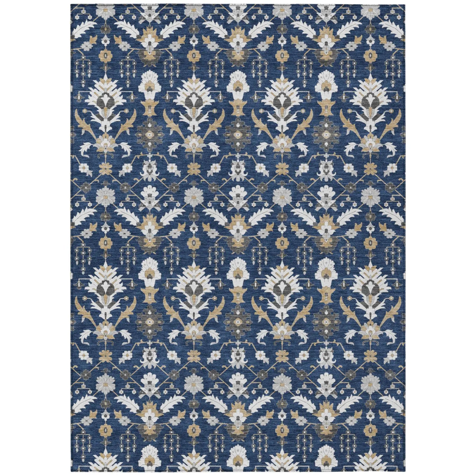 3' X 5' Navy Blue And Blue Oriental Washable Indoor Outdoor Area Rug Homeroots Outdoor