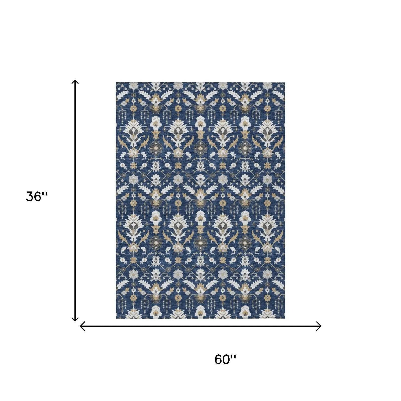3' X 5' Navy Blue And Blue Oriental Washable Indoor Outdoor Area Rug Homeroots Outdoor