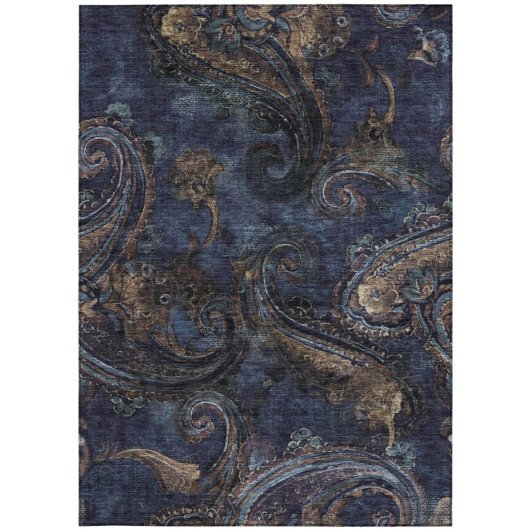 3' X 5' Navy Blue And Blue Paisley Washable Indoor Outdoor Area Rug Homeroots Outdoor