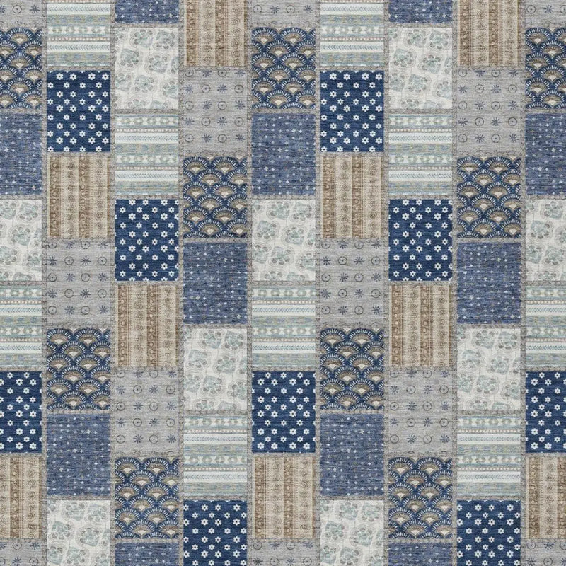 3' X 5' Navy Blue And Blue Patchwork Washable Indoor Outdoor Area Rug Homeroots Outdoor