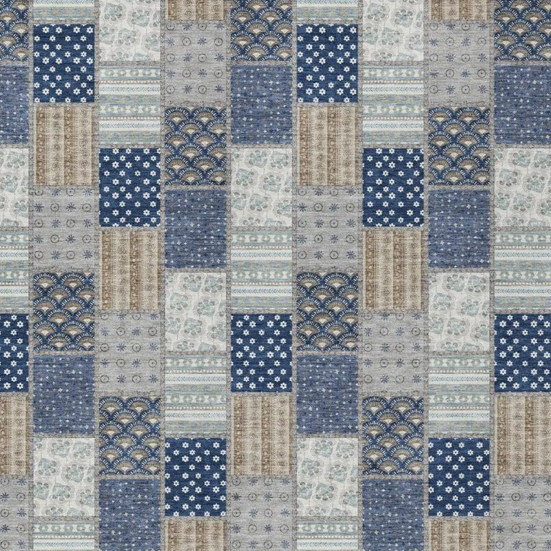 3' X 5' Navy Blue And Blue Patchwork Washable Indoor Outdoor Area Rug Homeroots Outdoor