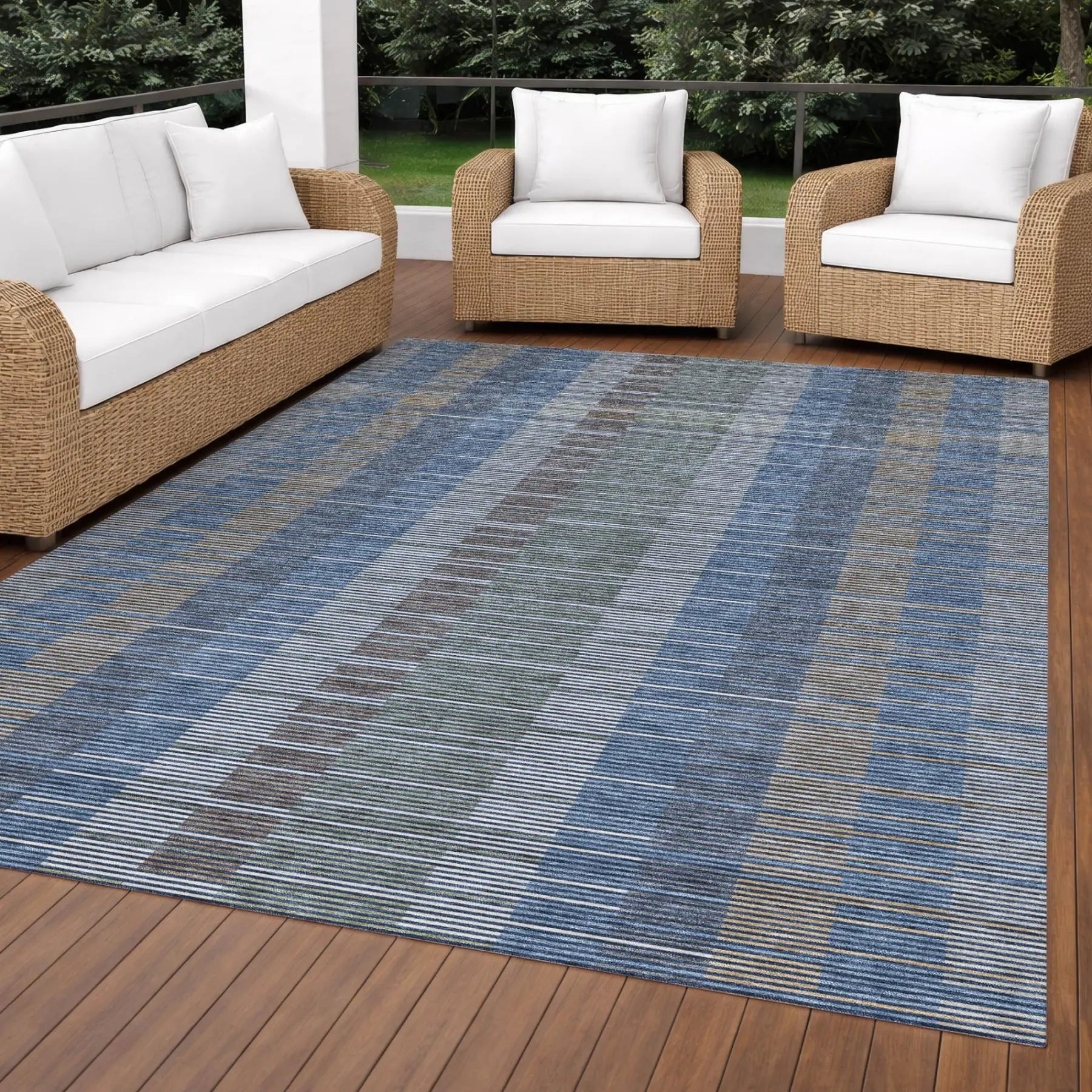 3' X 5' Navy Blue And Blue Striped Washable Indoor Outdoor Area Rug Homeroots Outdoor