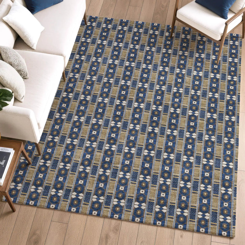3' X 5' Navy Blue And Blue Striped Washable Indoor Outdoor Area Rug Homeroots Outdoor