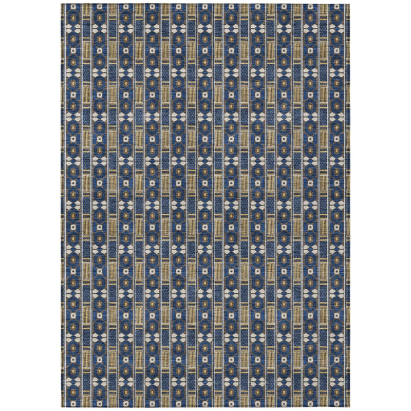 3' X 5' Navy Blue And Blue Striped Washable Indoor Outdoor Area Rug Homeroots Outdoor