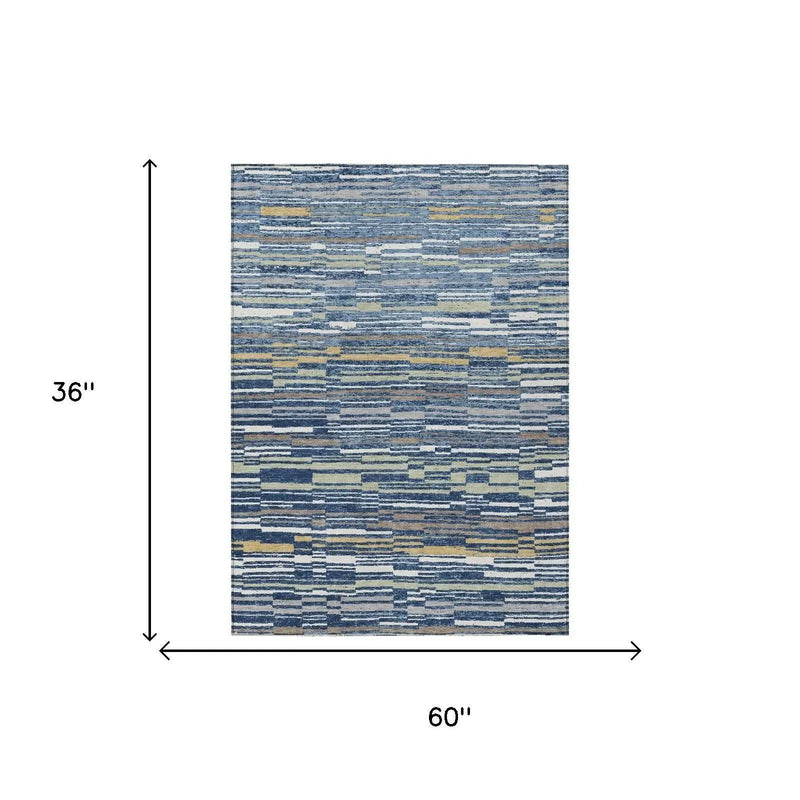 3' X 5' Navy Blue And Blue Striped Washable Indoor Outdoor Area Rug Homeroots Outdoor